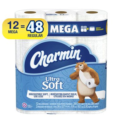 Charmin Ultra Soft Toilet Paper Mega Rolls, 12 ct