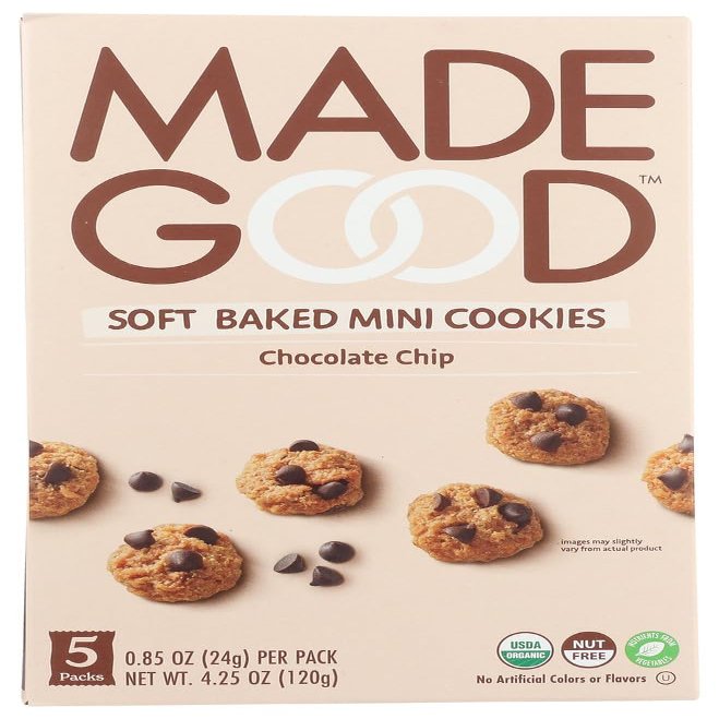 MadeGood Chocolate Chip Soft Baked Cookies, Organic Snacks, 0.85oz Each