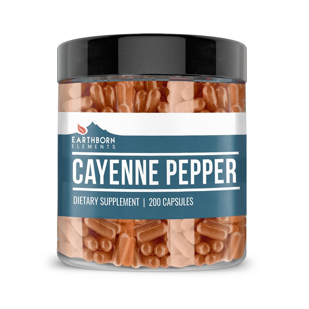 Earthborn Elements Cayenne Pepper 200 Capsules, Pure & Undiluted, No Additives