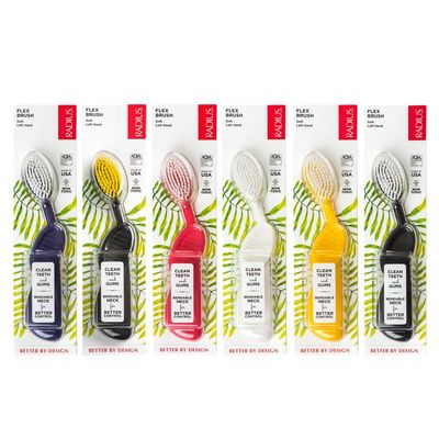 RADIUS Flex Brush with Soft Bristles Toothbrush BPA Free & ADA Accepted Designed to Improve Gum Health & Reduce Issues - Left Hand - Assorted - Pack of 6