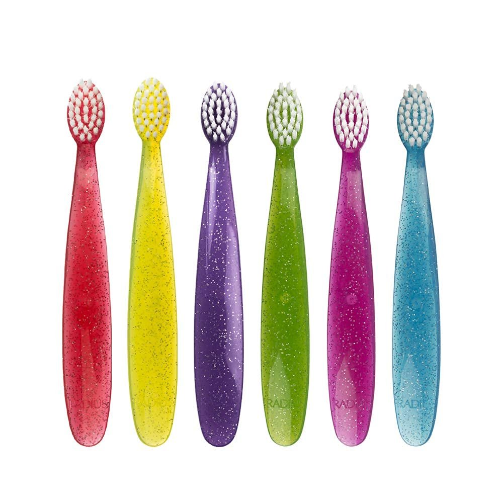 RADIUS Children's Toothbrush, Totz Brush, Extra Soft Bristles, Assorted Colors, BPA Free & ADA Accepted, Designed for Delicate Teeth & Gums for Children 18 Months & Up, Pack of 6