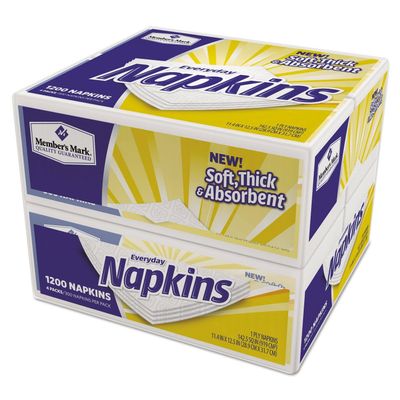 Member's Mark 1-Ply Everyday White Napkins 11.4 x 12.5 (300 napkins x 4 packs = 1200 total napkins)