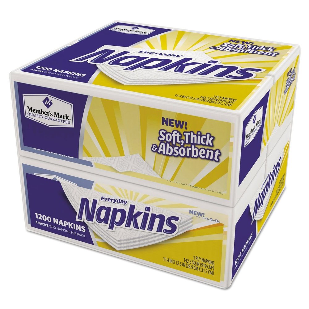 Member's Mark 1-Ply Everyday White Napkins 11.4 x 12.5 (300 napkins x 4 packs = 1200 total napkins)
