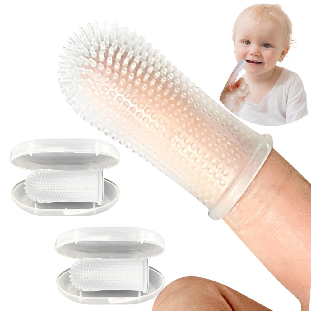 Itsy Bitsy Baby Toothbrush, Pediatrician Recommended, 360 Degree Bristle Silicone Baby Toothbrush 6 to 12 Months, and Toddler Toothbrushes 1-2, Set of 2 - Clear