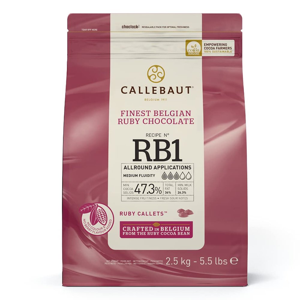 Callebaut Ruby Chocolate Callets | Recipe RB1 | Crafted from the Ruby Cocoa Bean, No Colourants, No Fruit Flavorings | 5.5 lb / 2.5 kg