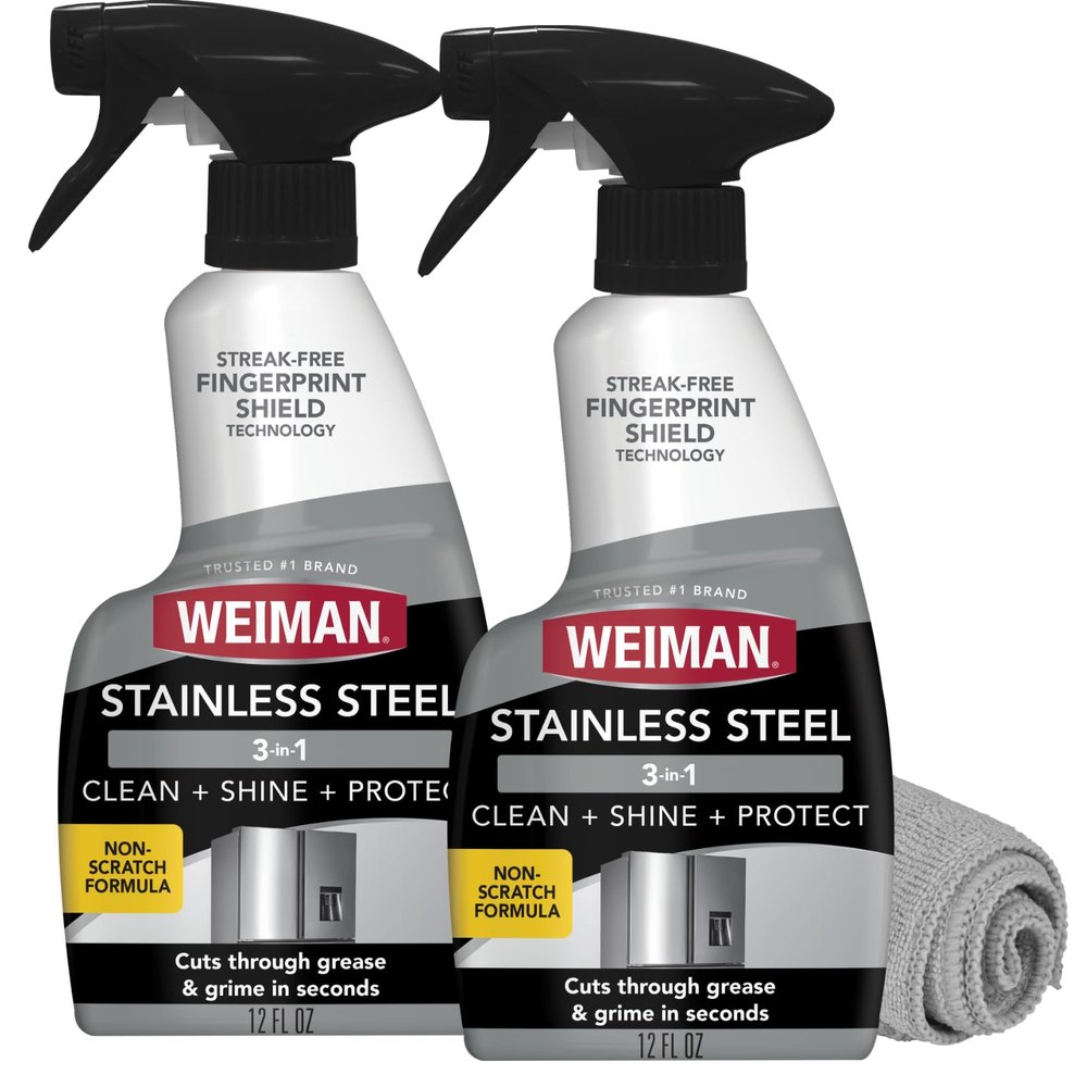Weiman Stainless Steel Cleaner and Polish, 3-in-1 Stainless Steel Cleaning Spray for Appliances, Cuts Grease & Grime, Removes Fingerprints, Smudges, Residue & Water Spots, Streak-Free Shine