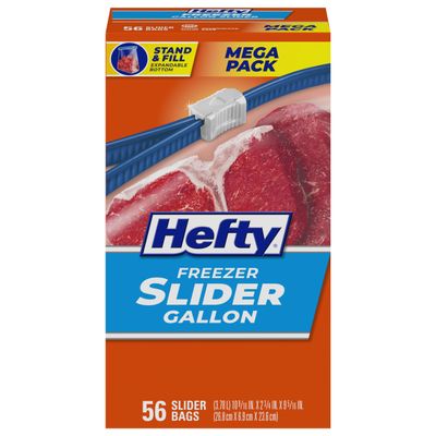 Hefty Slider Freezer Kitchen Storage Bags, Gallon Size, 56 Count