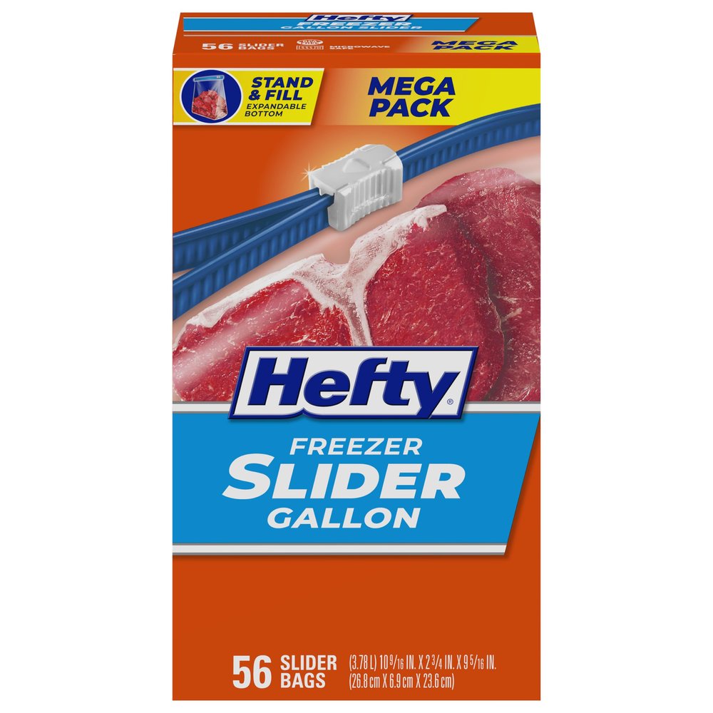 Hefty Slider Freezer Kitchen Storage Bags, Gallon Size, 56 Count