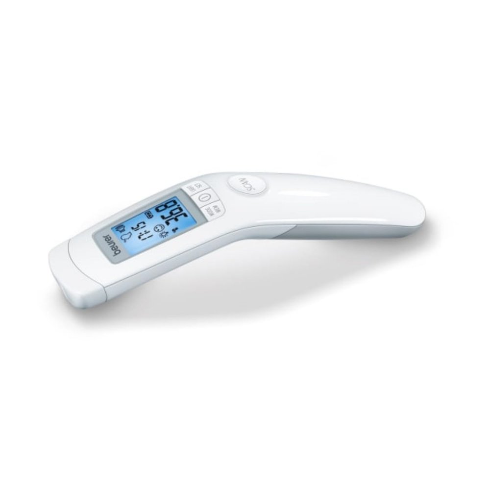 Beurer 3-in-1 Forehead Non-Contact, Body, Surface, Room Temperature, High Accuracy, Large Blue Backlit LCD Display Thermometer, 60 Memory Spaces, FT90 White, 32 Count (Pack of 1)