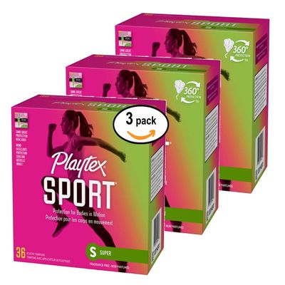 Playtex Super Absorbency Sport Tampons, Unscented, 36 count (Pack of 3)