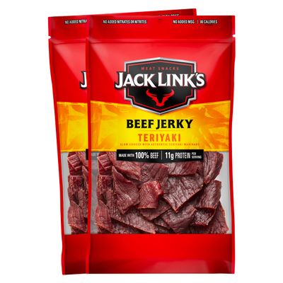 Jack Link's Teriyaki Beef Jerky - (2 Pack) 9 oz Bag - Ready to Eat Protein Snacks - 11g Protein per Serving - Made with 100% Real Beef