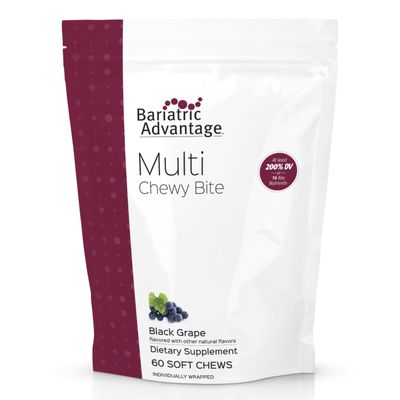 Bariatric Advantage Multi Chewy Bite - Soft Chew Multivitamin for Bariatric Surgery Patients - Chewable Multivitamin with Folic Acid, Vitamin D3 & More - Black Grape Flavor - 60 Count