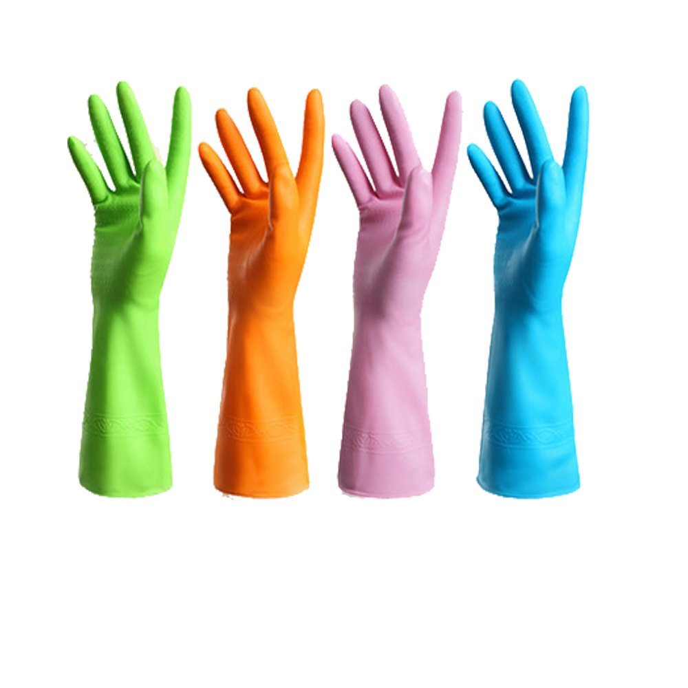 Guzon 4 Pair Waterproof Reusable Dishwashing Nitrile Gloves for Car-washing Laundry Household Cleaning Medium