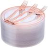 I00000 72 Pcs Rose Gold Plastic Dessert Plates7.5& 70 Pcs Plastic Forks7.4, Premium Salad Plates, Heavy Duty Disposable Plate for Party,Disposable Appetizer Plates Great for Wedding view 1