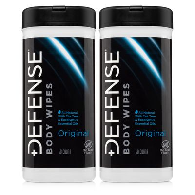 Defense Soap All Natural Body Wipes 2PK with Tea Tree Oil | Wrestling, Combat, Camping, Gym, Post Workout Shower Wipes for Men and Women. 40 Count (Pack of 2)