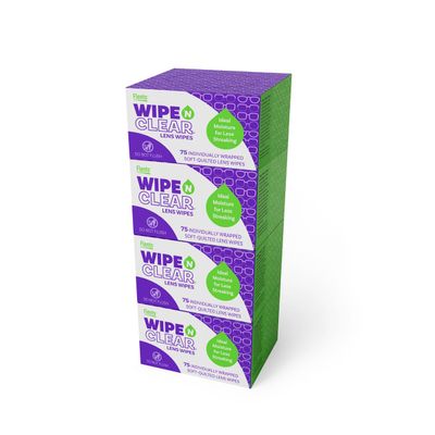 Flents Wipe 'N Clear Lens Cleaning Wipes, Pre-Moistened, Gentle Cleaning, AntiStreak, Fast Drying, 4 Portable Boxes Of 75, 300 Count, Individually Wrapped for Travel & Convenience, Made in the USA