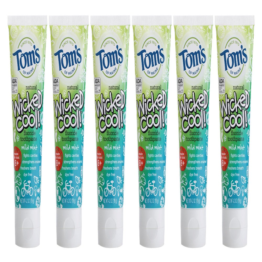 Tom's of Maine Natural Wicked Cool Fluoride Toothpaste, Mild Mint, 4.2 Ounce (Pack of 6)