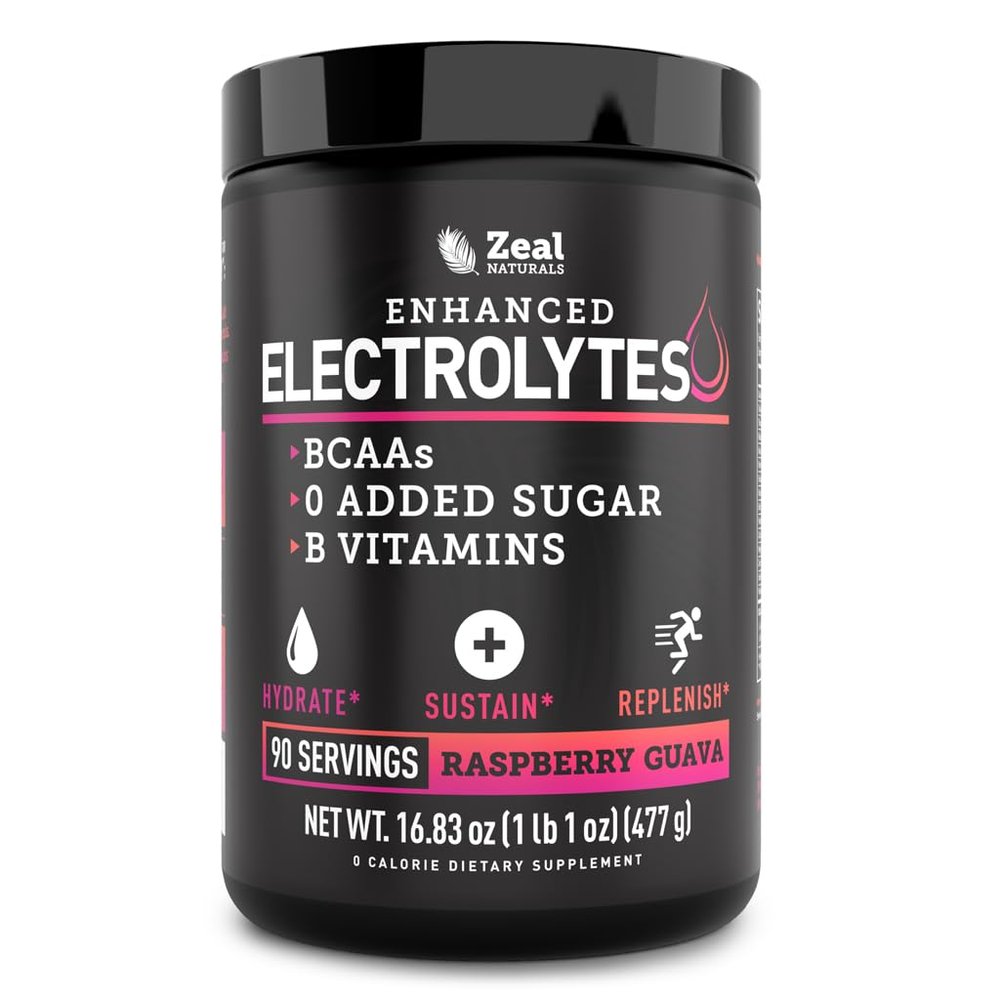 Zeal Electrolyte Powder - 90 Servings | Keto Electrolytes Powder | Zero Sugar, BCAAs, B-Vitamins | Potassium, Zinc, Magnesium | Hydration Powder Recovery Drink | Raspberry Guava
