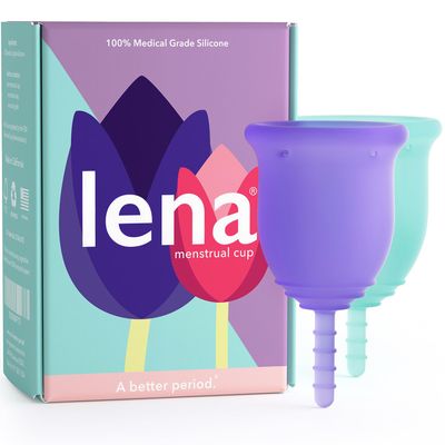 Lena Menstrual Cup Original Reusable Silicone Period Cup for Heavy Flow, 12-Hour Leak-Free Protection, Soft & Comfortable, Beginner-Friendly Design - 2-Pack - Purple Small & Turquoise Large