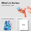 Lena Menstrual Cup Original  Reusable Silicone Period Cup for Heavy Flow, 12-Hour Leak-Free Protection, Soft & Comfortable, Beginner-Friendly Design - 2-Pack - Purple Small & Turquoise Large view 2
