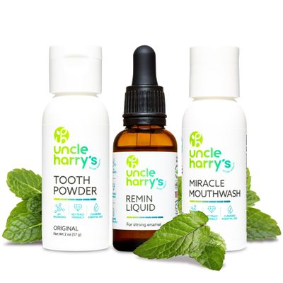 Uncle Harry's Natural Remineralization Kit for Tooth Enamel & Mineral - 3 Products Strengthen Weak Enamel & Correct Oral Care Issues (1 kit)