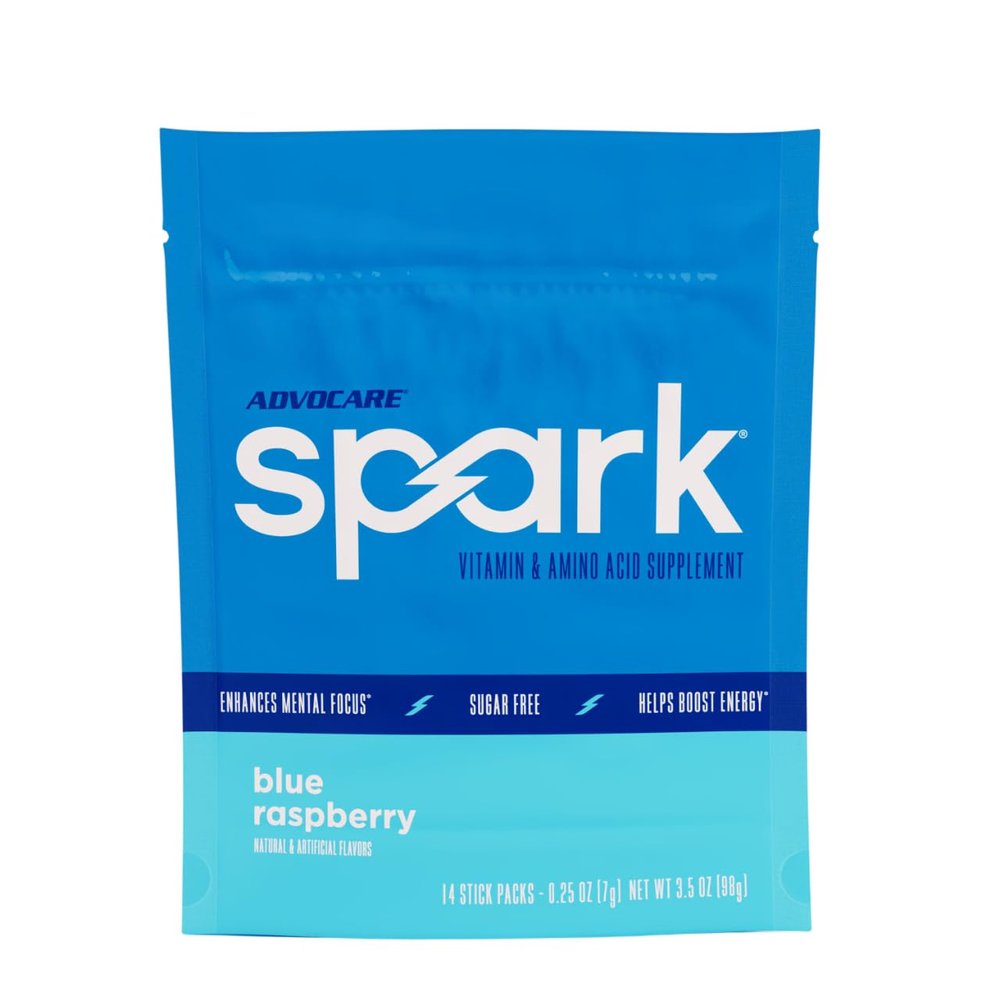 AdvoCare Spark - Energy Drink Mix - Vitamin & Amino Acid Supplement - Supports Energy & Focus - Portable Immune Support - Sugar-Free - Blue Raspberry, 14 Stick Packs (3.5 oz)