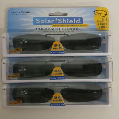 3 Pairs Solar Shield Lens 54 Rec b Ultralight Polarized Clip on Sunglasses 100% Uva/uvb Protection
