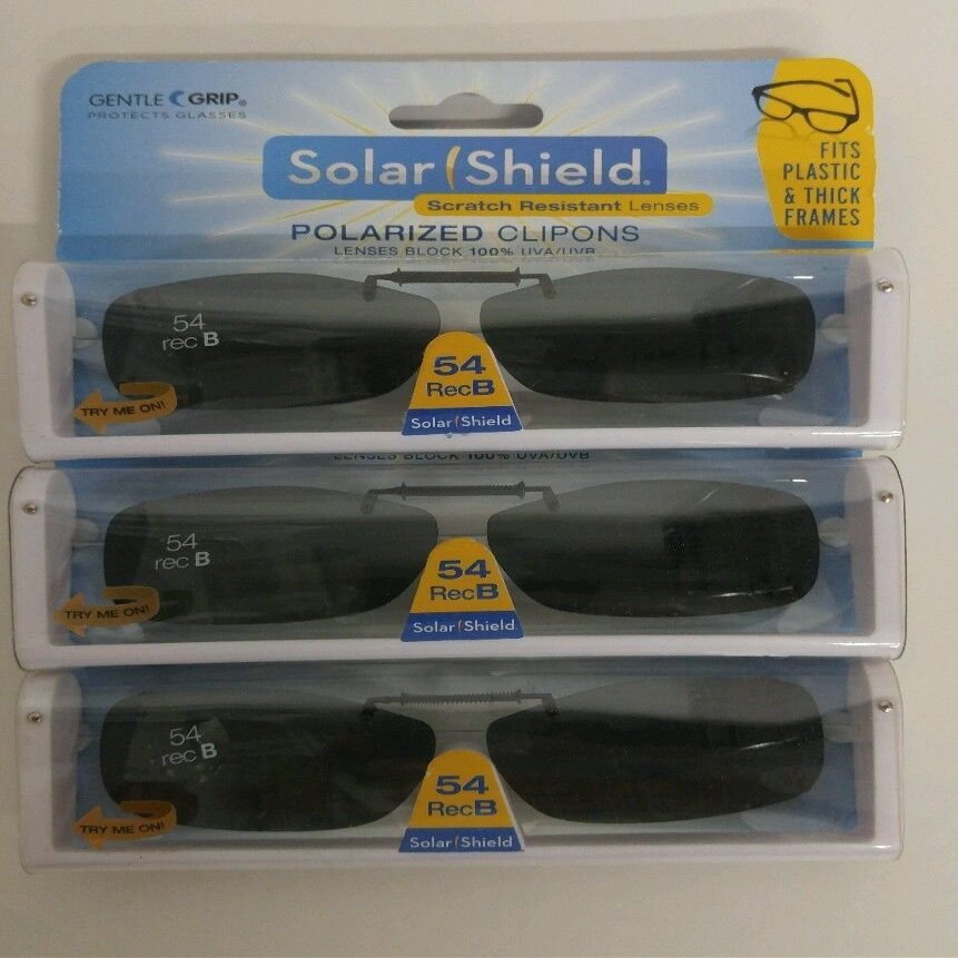 3 Pairs Solar Shield Lens 54 Rec b Ultralight Polarized Clip on Sunglasses 100% Uva/uvb Protection