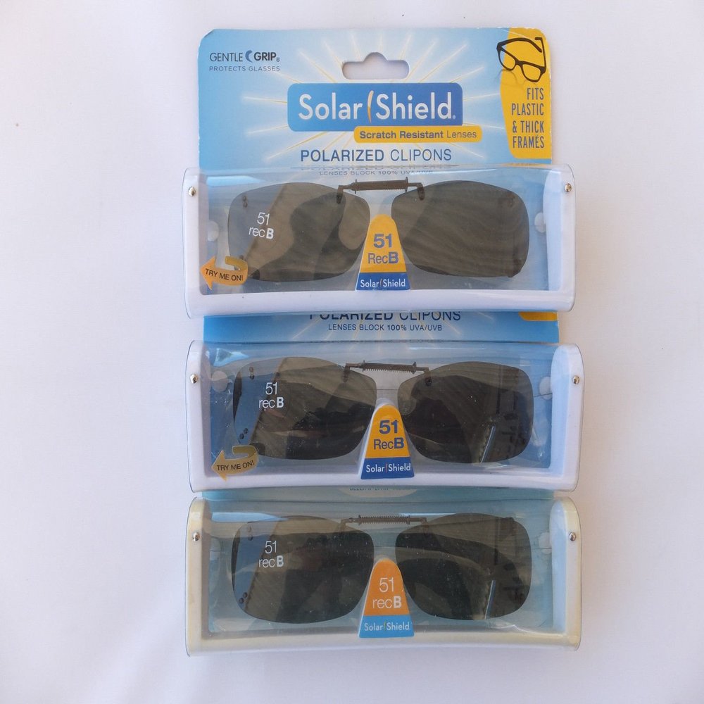 3 Pairs Solar Shield Lens 51 Rec b Ultralight Polarized Clip on Sunglasses 100% Uva/uvb Protection