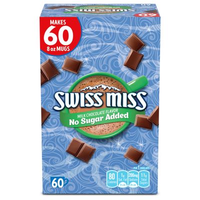 Swiss Miss Milk Chocolate Flavor No Sugar Added Hot Cocoa Mix, Hot Cocoa Bar Supplies, 0.73 oz., 60 Count Hot Cocoa Packets