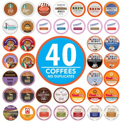 Crazy Cups Coffee Pods Variety Pack Sampler from Top Brands, Assorted Single Serve for Keurig K Cups Coffee Makers, 40 Unique Cups