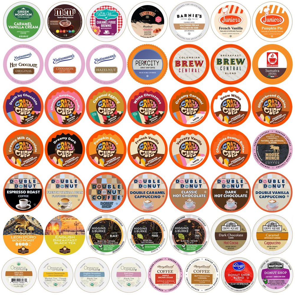 Custom Variety Pack of Coffee, Tea, and Hot Chocolate, 50 Count
