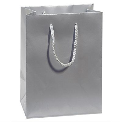 6.5 x 3.5 x 6.5" Silver Gloss Gift Shopping Bags (100 Bags)