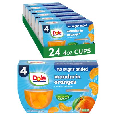 Dole Fruit Bowls No Sugar Added Snacks, Mandarin Oranges, 4oz 24 Cups, Gluten & Dairy Free, Bulk Lunch Snacks for Kids & Adults