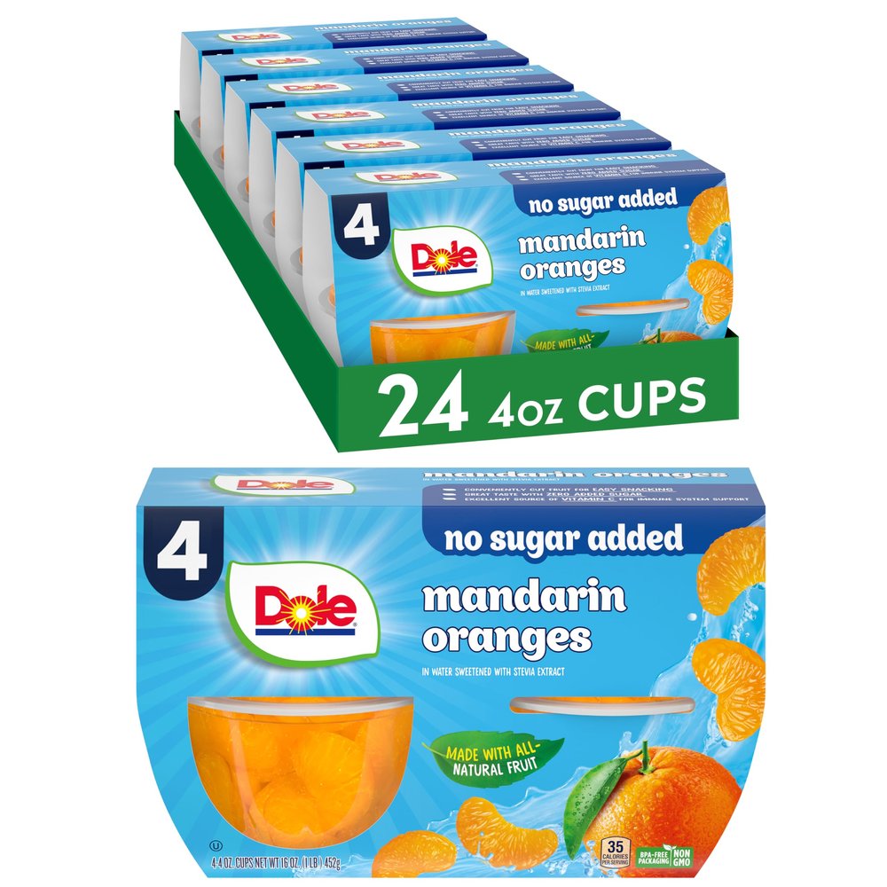 Dole Fruit Bowls No Sugar Added Snacks, Mandarin Oranges, 4oz 24 Cups, Gluten & Dairy Free, Bulk Lunch Snacks for Kids & Adults