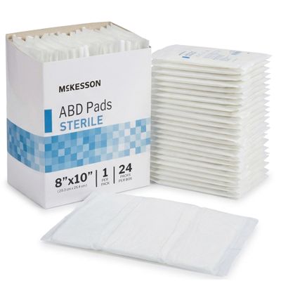 McKesson Sterile ABD Pads 8 x 10 in [24 Count]  Abdominal Pads for Wound Care, Non Stick Gauze Dressing, Surgical Absorbent Pad for Drainage and Post-Op Use