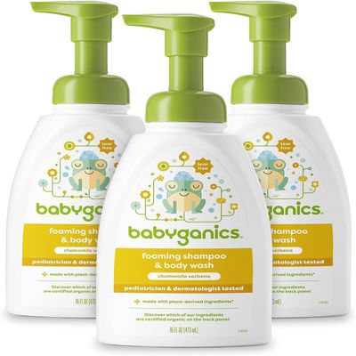 BabyGanics Baby Shampoo + Body Wash Pump Bottle, Chamomile Verbena, 16oz, 3 Pack