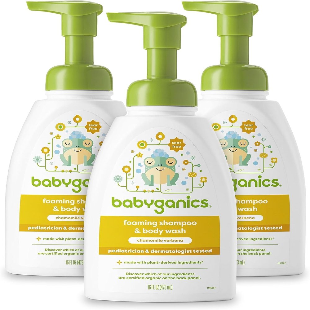 BabyGanics Baby Shampoo + Body Wash Pump Bottle, Chamomile Verbena, 16oz, 3 Pack