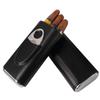 AMANCY Classic Black Leather 3 Fingers Cigar Case with Cedar Wood Lining, Jacket Pocket Suitable Travel Cigar Humidor Holder Silver Stainless Steel Cutter Contained view 1