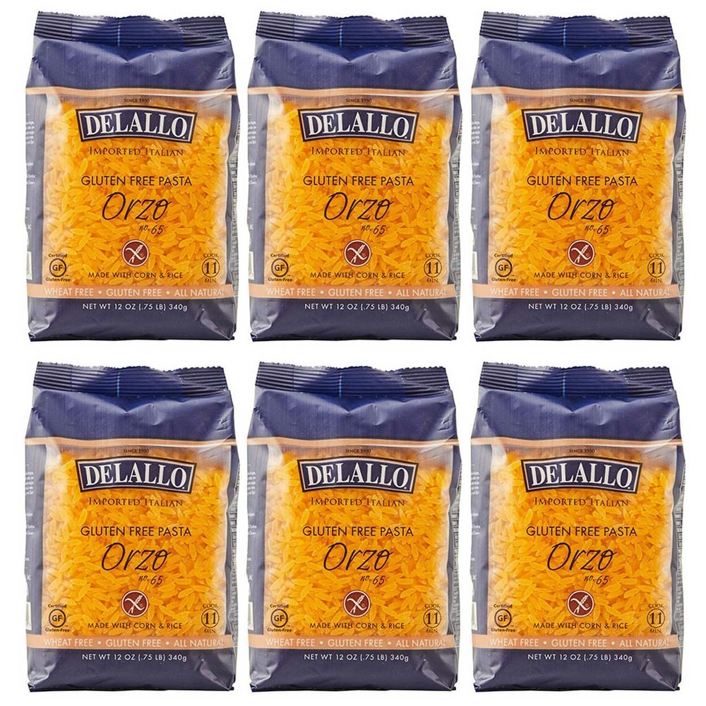 DeLallo Gluten Free Orzo Pasta, 12 oz Bag, (6 Pack), Made with Corn and Rice Flour, Handcrafted in Italy, Non-GMO, All Natural, Kosher