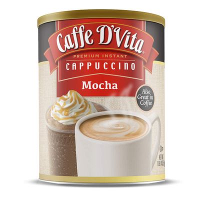 Caffe D'Vita Mocha Cappuccino - Instant Powder Coffee Mix, Gluten Free, No Cholesterol, No Hydrogenated Oils, No Trans Fat, 99% Caffeine Free - 1 Lb Can