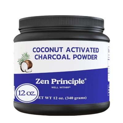 Zen Principle Coconut Activated Charcoal Powder. Whitens Teeth, Rejuvenates Skin and Hair, Supports Better Digestion. USA-Owned Producers, Free Scoop, 12 Oz