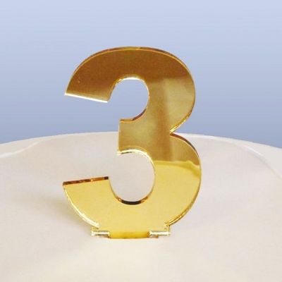 Number 3 Cake Topper Gold Acrylic Mirror (6cm number height/4cm spike)