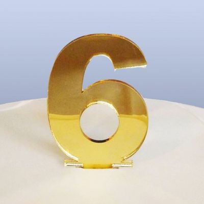 Number 6 Cake Topper Gold Acrylic Mirror (6cm number height/4cm spike)