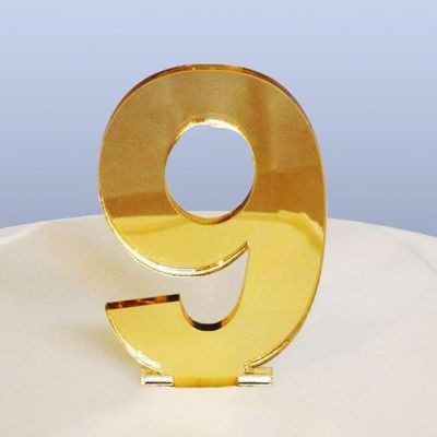 Number 9 Cake Topper Gold Acrylic Mirror (6cm number height/4cm spike)