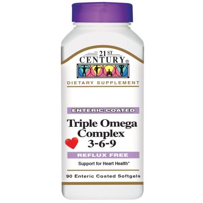 21st Century Enteric Coated Triple Omega Complex 3-6-9, Reflux Free, 90 Softgels - 2pc