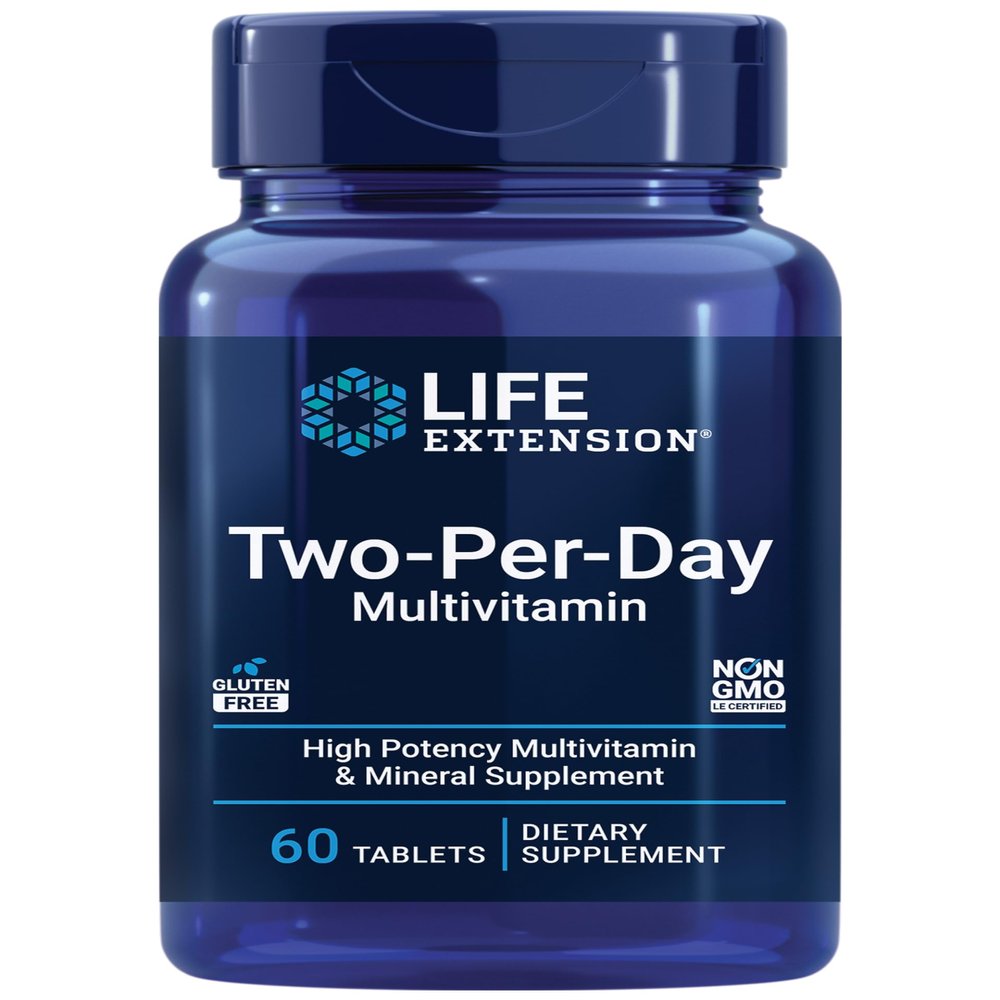 Life Extension Two-Per-Day Multivitamin  Daily Dose of Vitamins & Minerals for Men and Women - Complete Essential Vitamin Supplement for Energy, Health  Gluten-Free  Non-GMO  60 Tablets