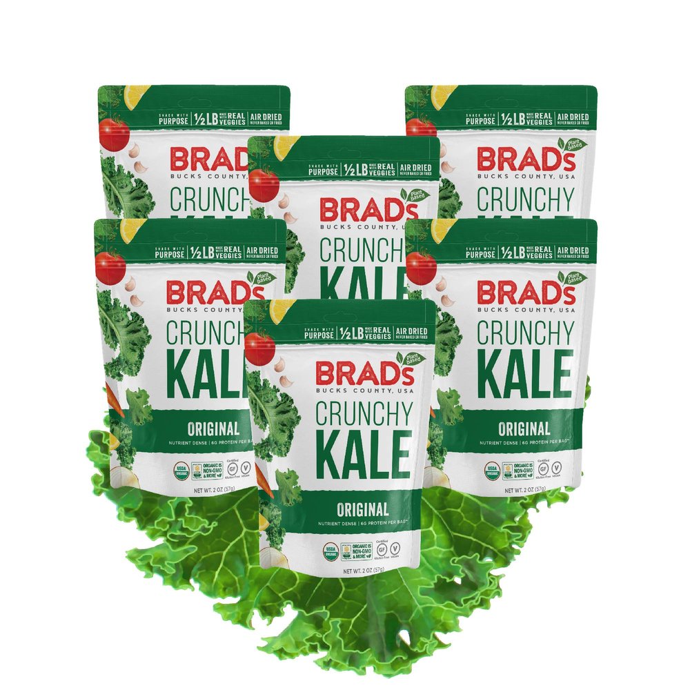 Brad's Plant Based Organic Crunchy Kale, Original with Probiotics, 6 Bags, 12 Servings Total