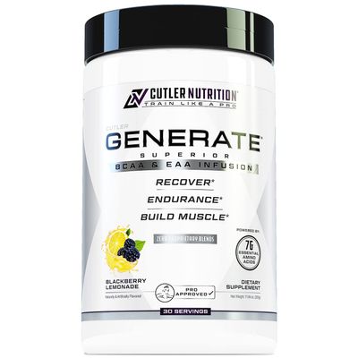 Generate EAA and BCAA Powder: Best Post Workout Recovery Drink and Branched Chain Amino Acids Supplement with Essential Amino Acids, 5g BCAAs, 2g EAAs | BlackBerry Lemonade, 30 Servings