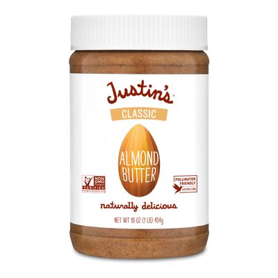 Justin's Classic Almond Butter, Only Two Ingredients, No Stir, Gluten-free, Non-GMO, Keto-friendly, Responsibly Sourced, 16 Ounce Jar (6 Pack)